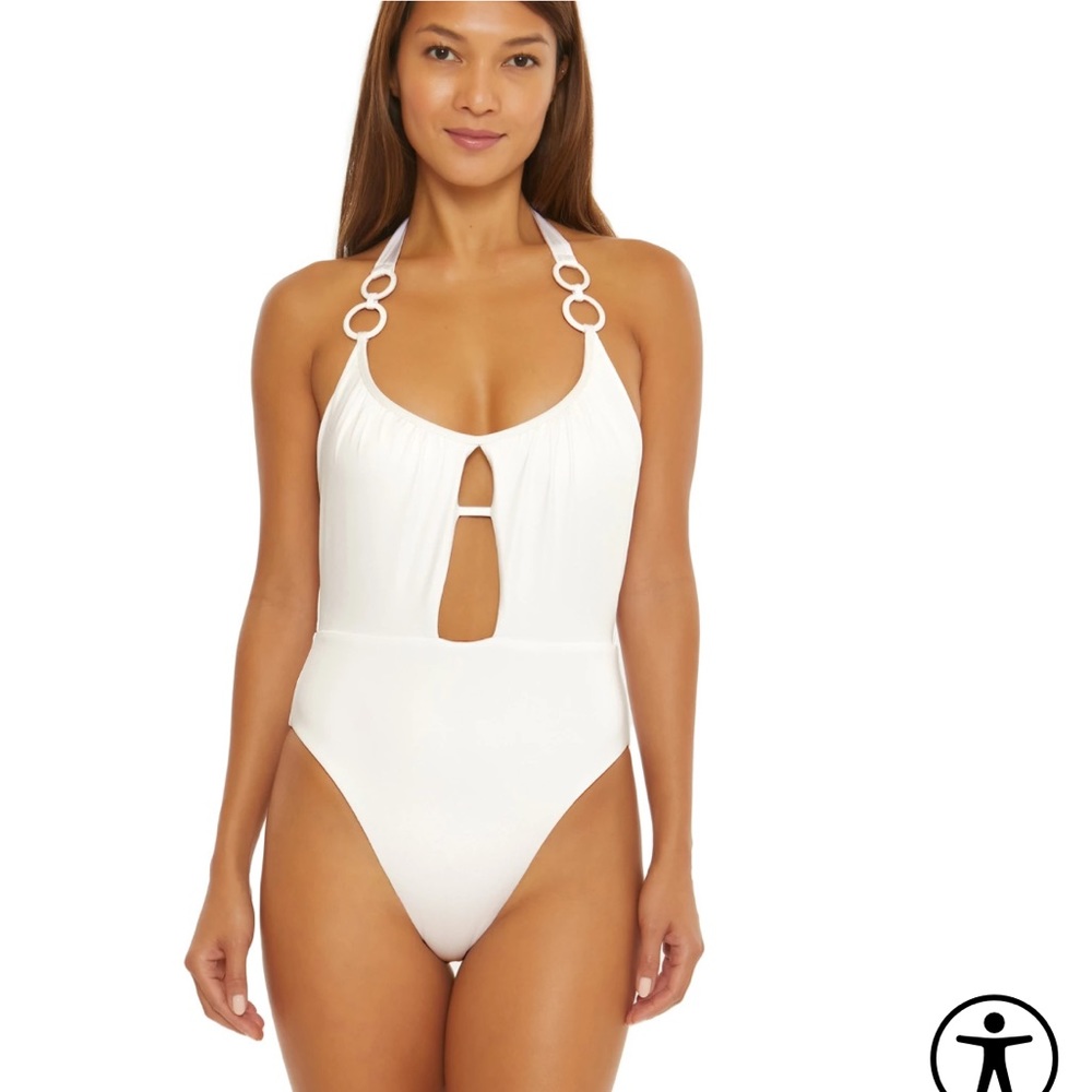 NEW TRINA TURK
Monaco Solid Ring Halter One Piece Swimsuit